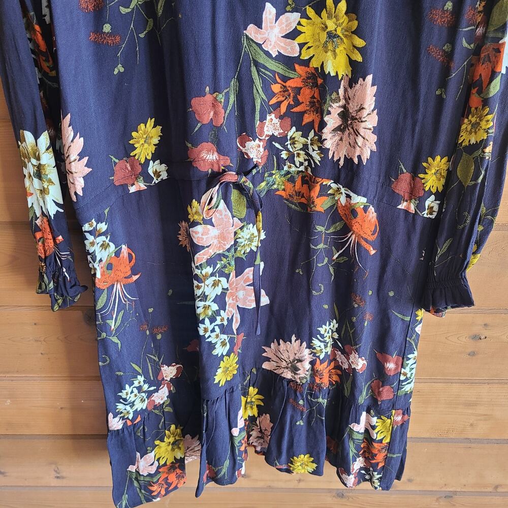Gestuz Anthropologie Dress Cally Floral NWT Black Long Sleeve 10 Vneck Boho Prep - Picture 5 of 8